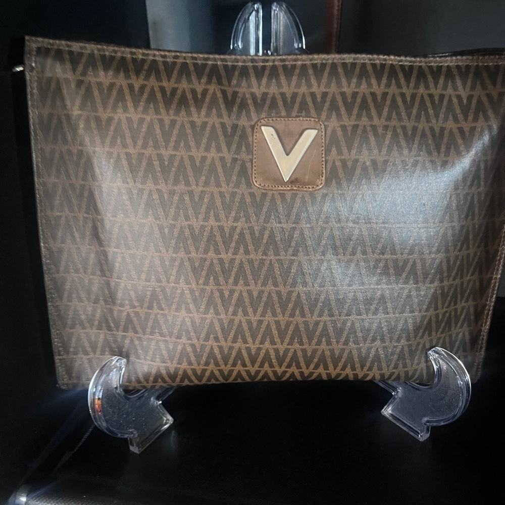 Valentino Brown Chevron Clutch with Glossy Finish